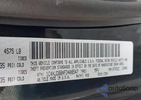 2015 Jeep Compass Sport from USA, damaged, VIN 1C4NJDBBXFD408547